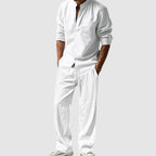 Julian - Men's Band Collar Linen Matching Two-Piece Set