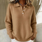 Juno - Women's Polo-Collar Long-Sleeve Knit Sweater
