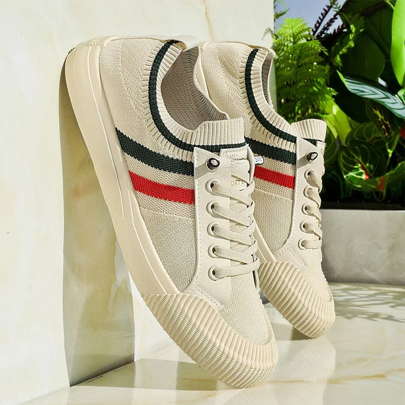 Justin - Men's Mesh Upper Striped Low-Top Sneakers