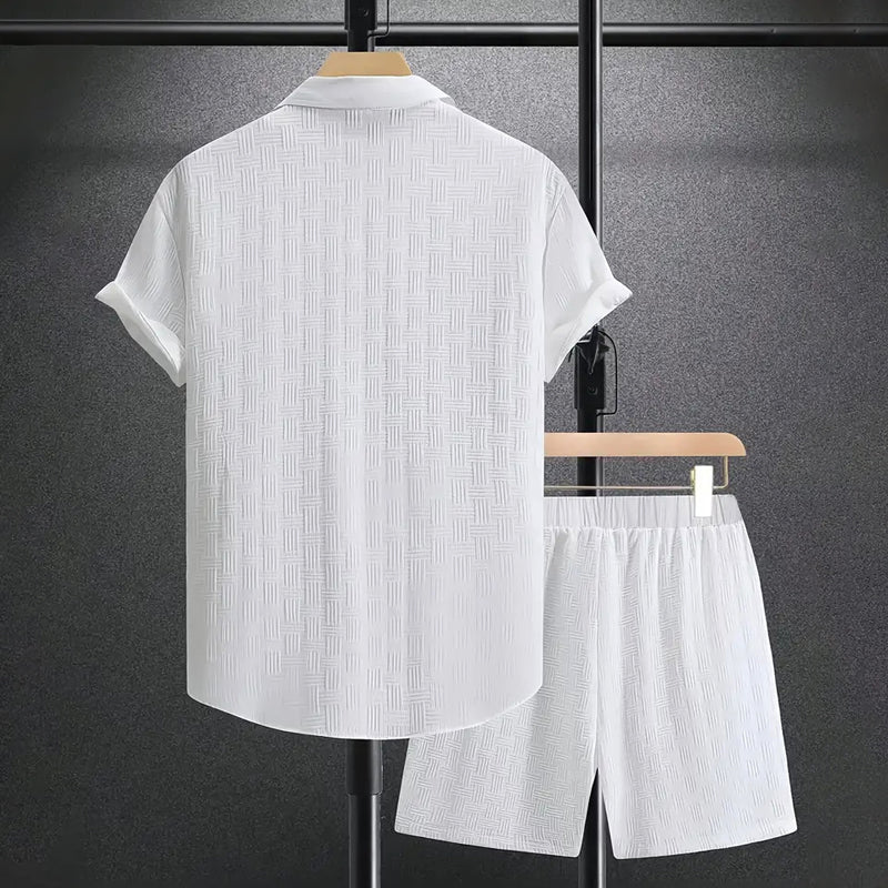 Justin - Men's Textured Short Sleeve Shirt & Shorts Set