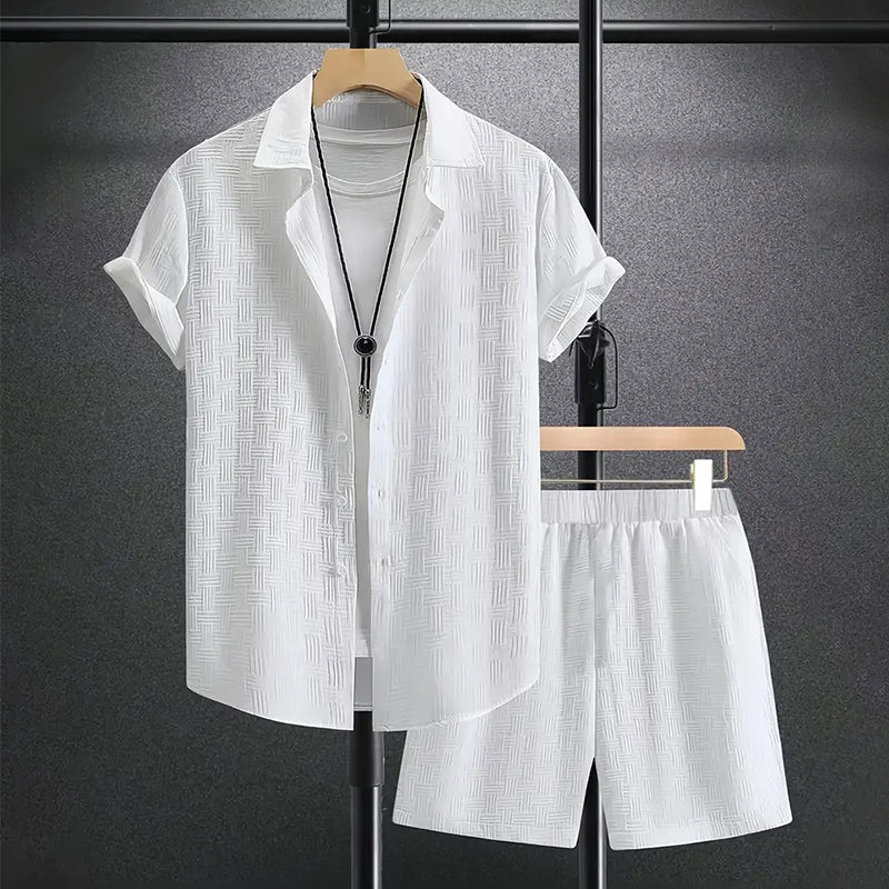 Justin - Men's Textured Short Sleeve Shirt & Shorts Set