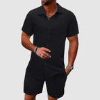 Justin - Men's Textured Short Sleeve Shirt & Shorts Set