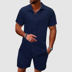 Justin - Men's Textured Short Sleeve Shirt & Shorts Set