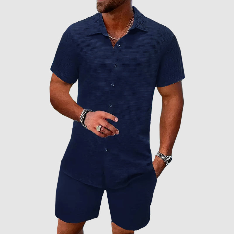 Justin - Men's Textured Short Sleeve Shirt & Shorts Set