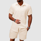 Justin - Men's Textured Short Sleeve Shirt & Shorts Set