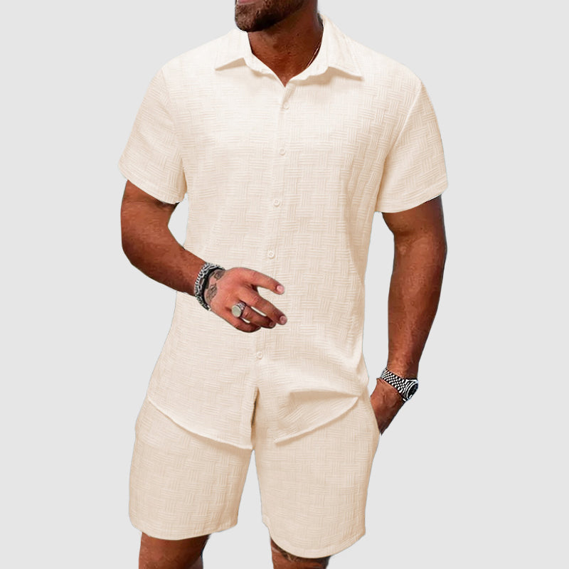 Justin - Men's Textured Short Sleeve Shirt & Shorts Set