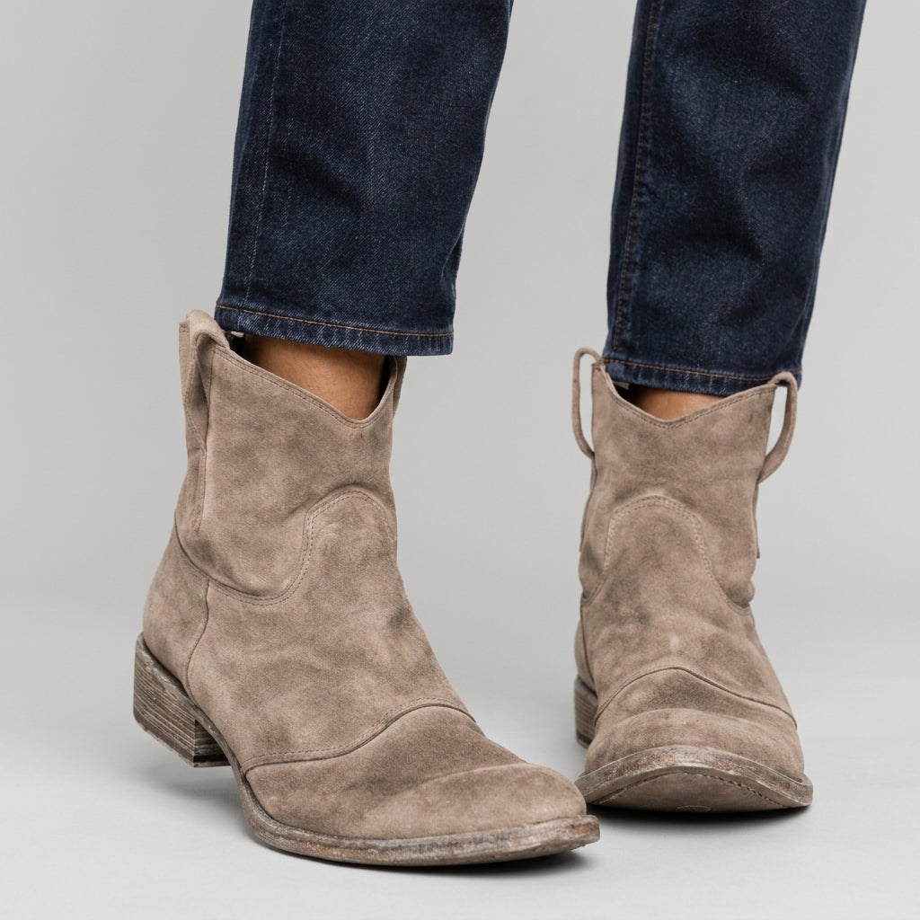 Karen - Women's Suede Pull-On Ankle Boots with V-Cut Shaft 2