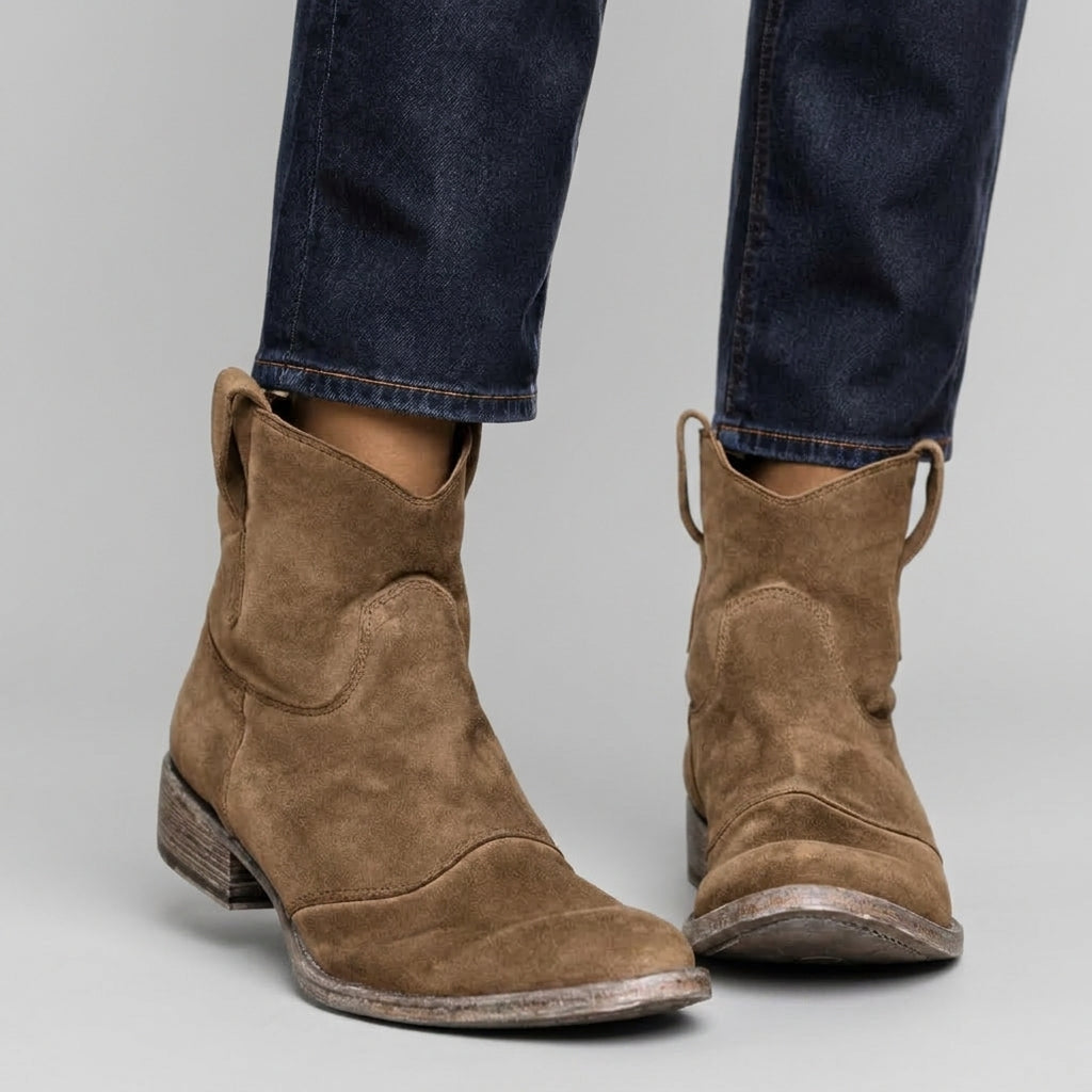 Karen - Women's Suede Pull-On Ankle Boots with V-Cut Shaft 3