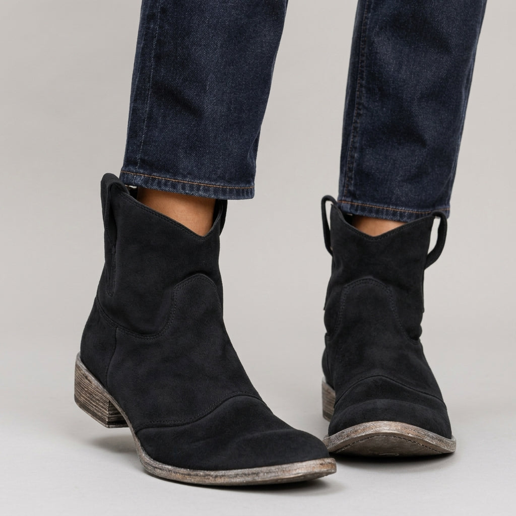 Karen - Women's Suede Pull-On Ankle Boots with V-Cut Shaft 4