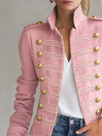 Kassidy - Women's Gold-Button Band Jacket in Washed Pink Denim