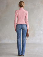 Kassidy - Women's Gold-Button Band Jacket in Washed Pink Denim