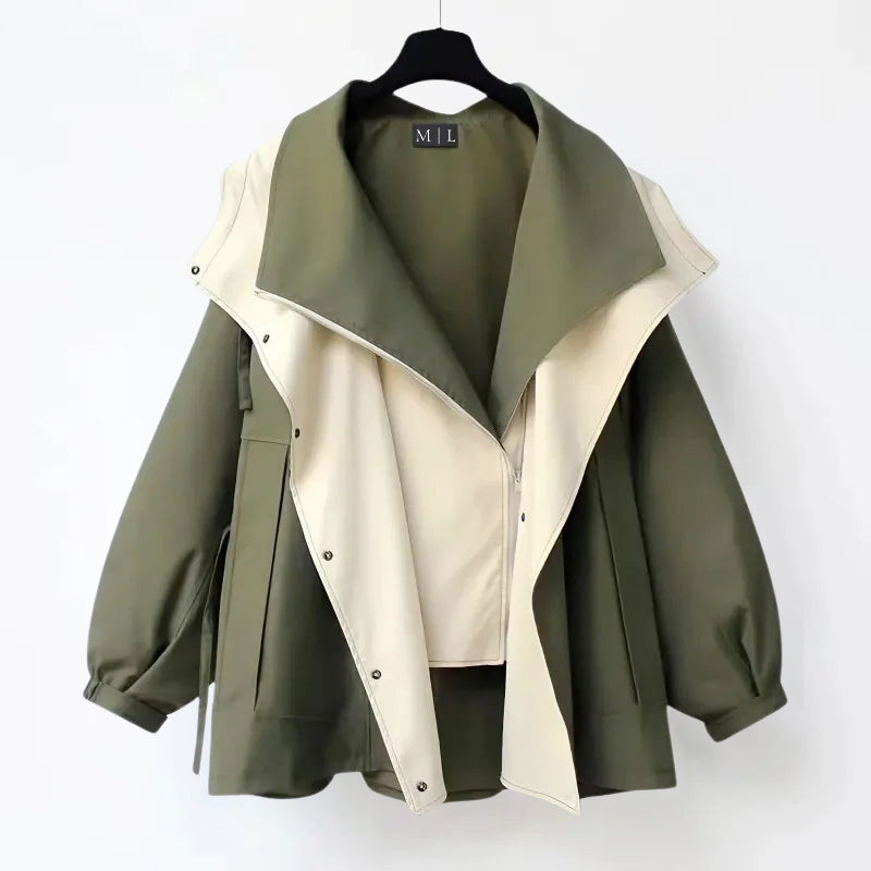 Kelly - Women's Oversized Draped Collar Contrast Jacket