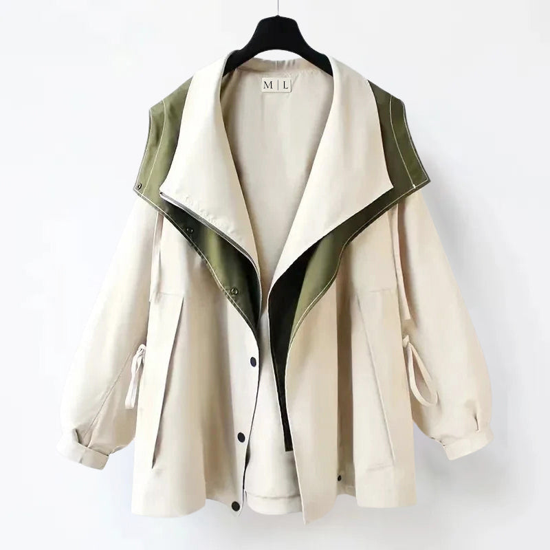 Kelly - Women's Oversized Draped Collar Contrast Jacket