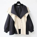 Kelly - Women's Oversized Draped Collar Contrast Jacket