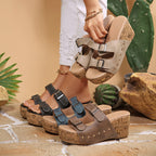 Kelly - Women’s Studded Double-Buckle Cork Wedge Sandals