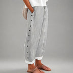 Kendall - Women's Striped Button Detail Cropped Pants