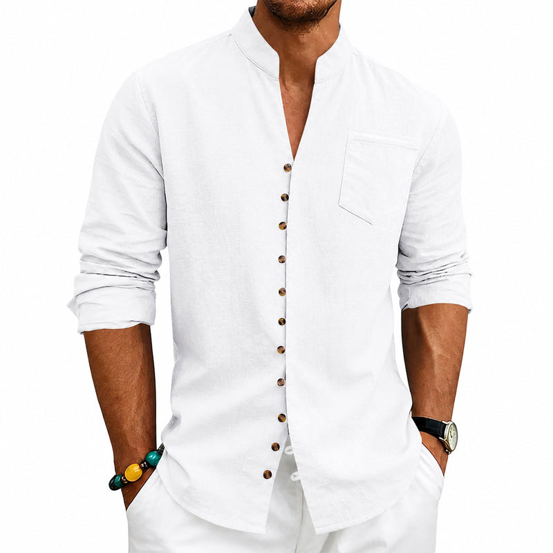 Kent - Men's Stand Collar Full-Button Long Sleeve Shirt