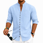 Kent - Men's Stand Collar Full-Button Long Sleeve Shirt
