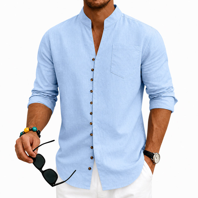 Kent - Men's Stand Collar Full-Button Long Sleeve Shirt