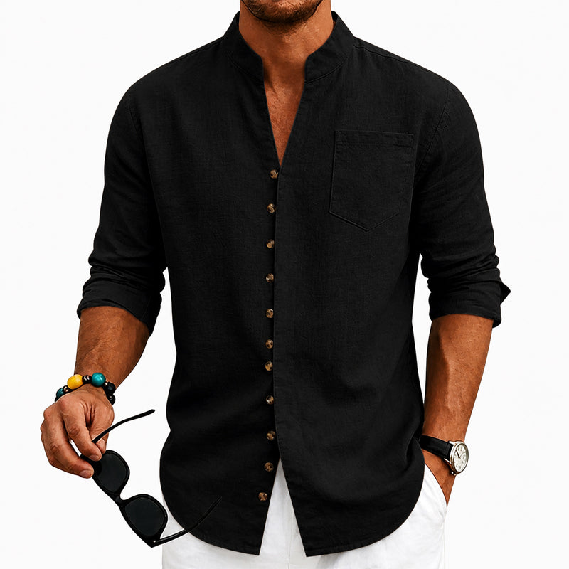 Kent - Men's Stand Collar Full-Button Long Sleeve Shirt