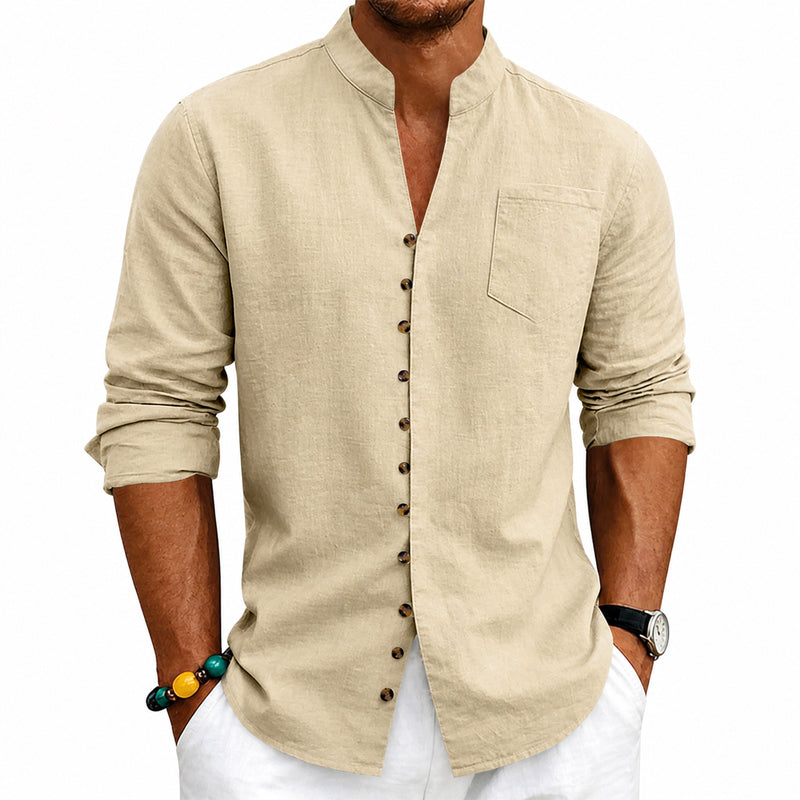 Kent - Men's Stand Collar Full-Button Long Sleeve Shirt