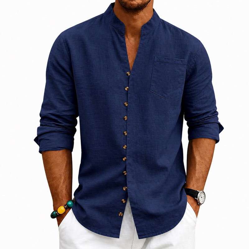 Kent - Men's Stand Collar Full-Button Long Sleeve Shirt
