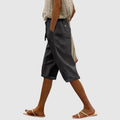 Kimberly - Women's Lace Trim Drawstring Linen Shorts