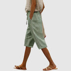 Kimberly - Women's Lace Trim Drawstring Linen Shorts