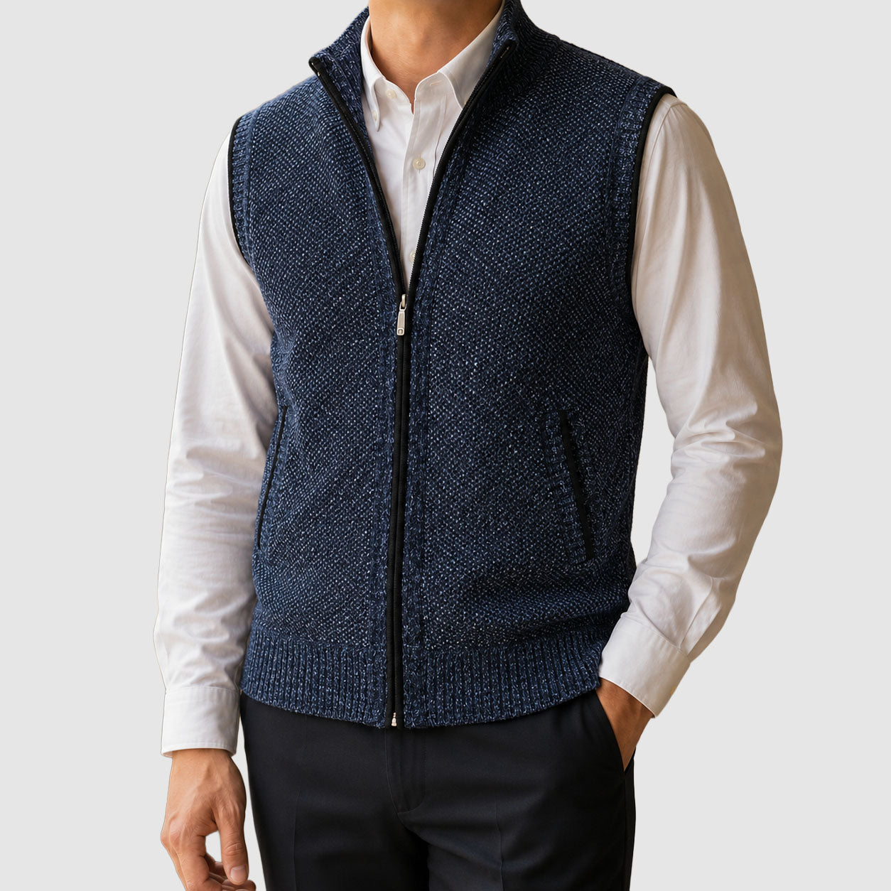 Kolson - Men's Sleeveless Marled Knit Vest with Full-Length Zip