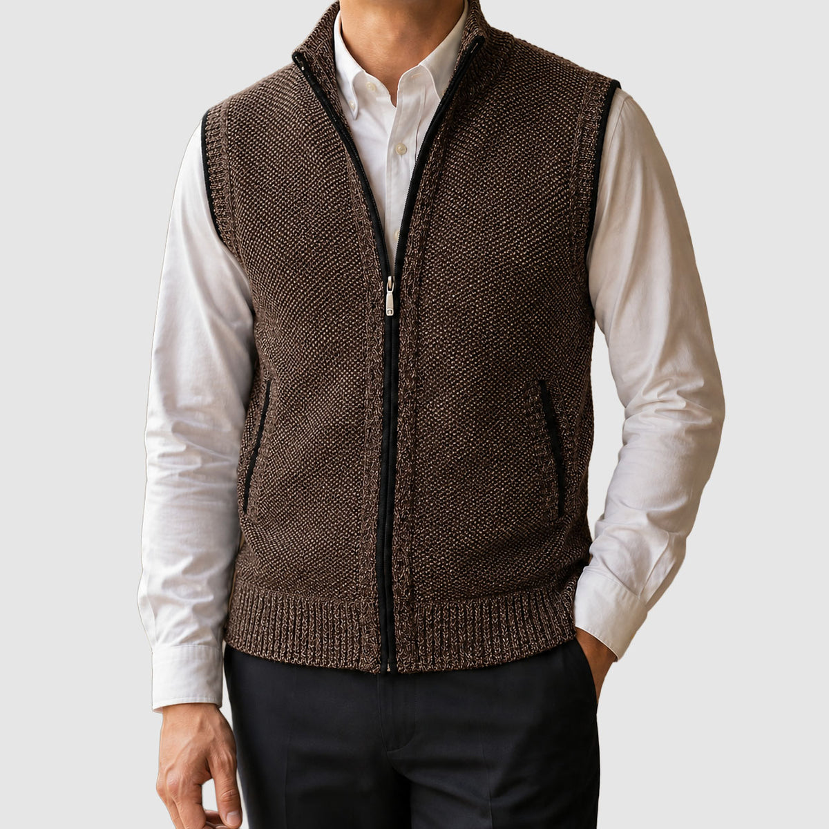 Kolson - Men's Sleeveless Marled Knit Vest with Full-Length Zip