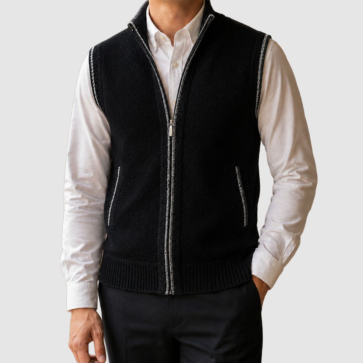 Kolson - Men's Sleeveless Marled Knit Vest with Full-Length Zip