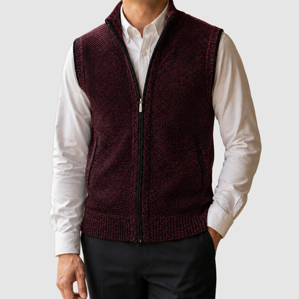 Kolson - Men's Sleeveless Marled Knit Vest with Full-Length Zip