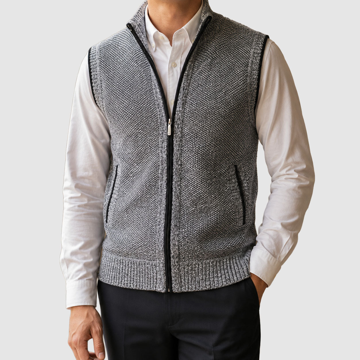 Kolson - Men's Sleeveless Marled Knit Vest with Full-Length Zip