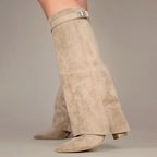 Kylee - Women's Knee-High Suede Boots with Fold-Over Cuff