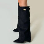 Kylee - Women's Knee-High Suede Boots with Fold-Over Cuff