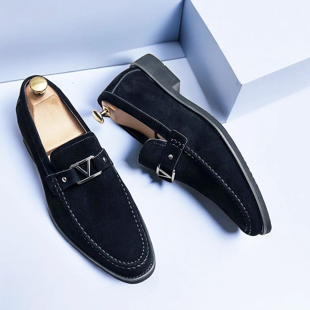 Lance - Men's Suede Slip-On Loafers with Metal Bit