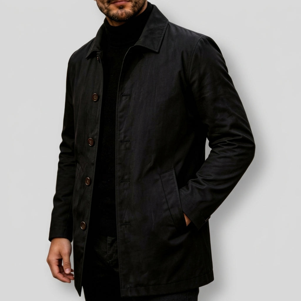 Lance - Men's Tailored Button-Up Coat with Slit Pockets