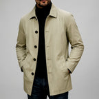 Lance - Men's Tailored Button-Up Coat with Slit Pockets