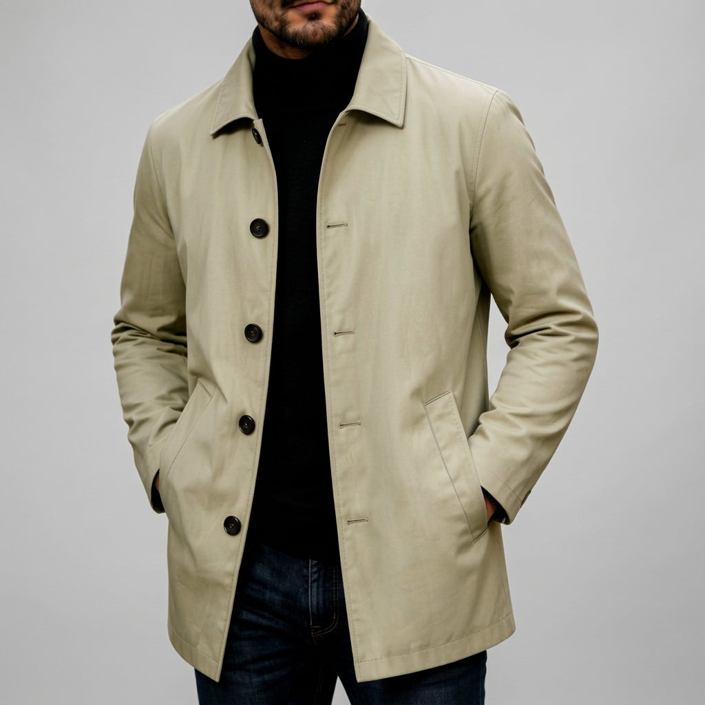 Lance - Men's Tailored Button-Up Coat with Slit Pockets