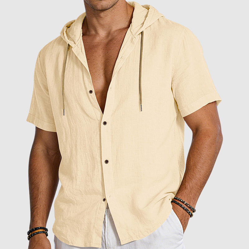 Larry - Men’s Linen Short Sleeve Hooded Shirt