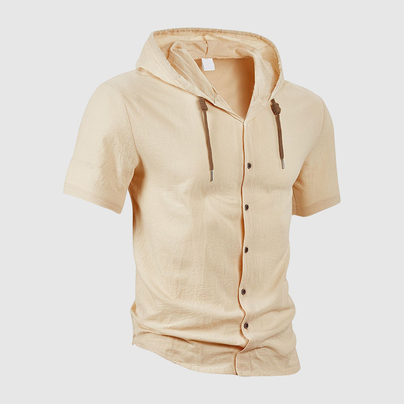Larry - Men’s Linen Short Sleeve Hooded Shirt