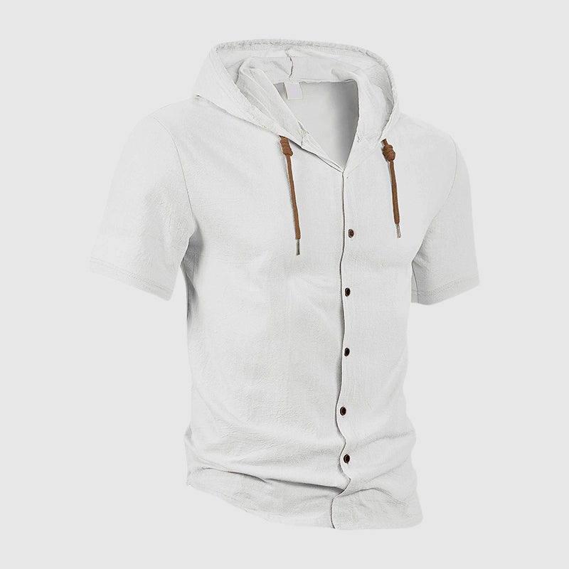 Larry - Men’s Linen Short Sleeve Hooded Shirt
