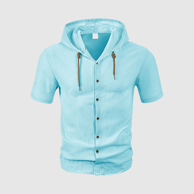 Larry - Men’s Linen Short Sleeve Hooded Shirt