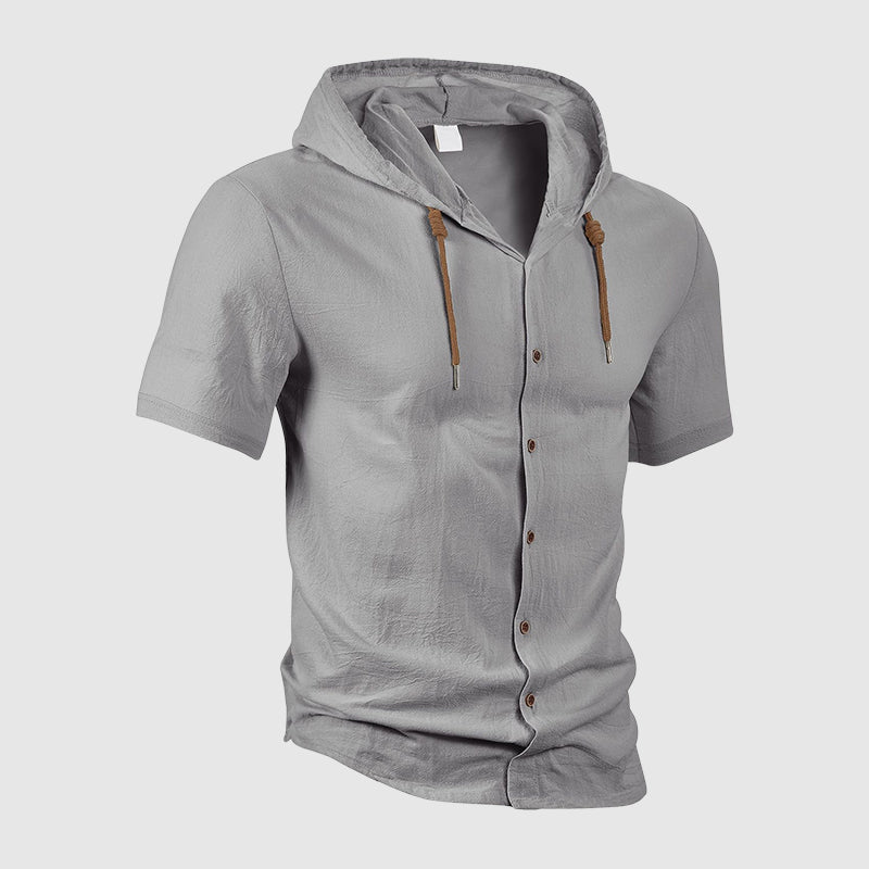 Larry - Men’s Linen Short Sleeve Hooded Shirt