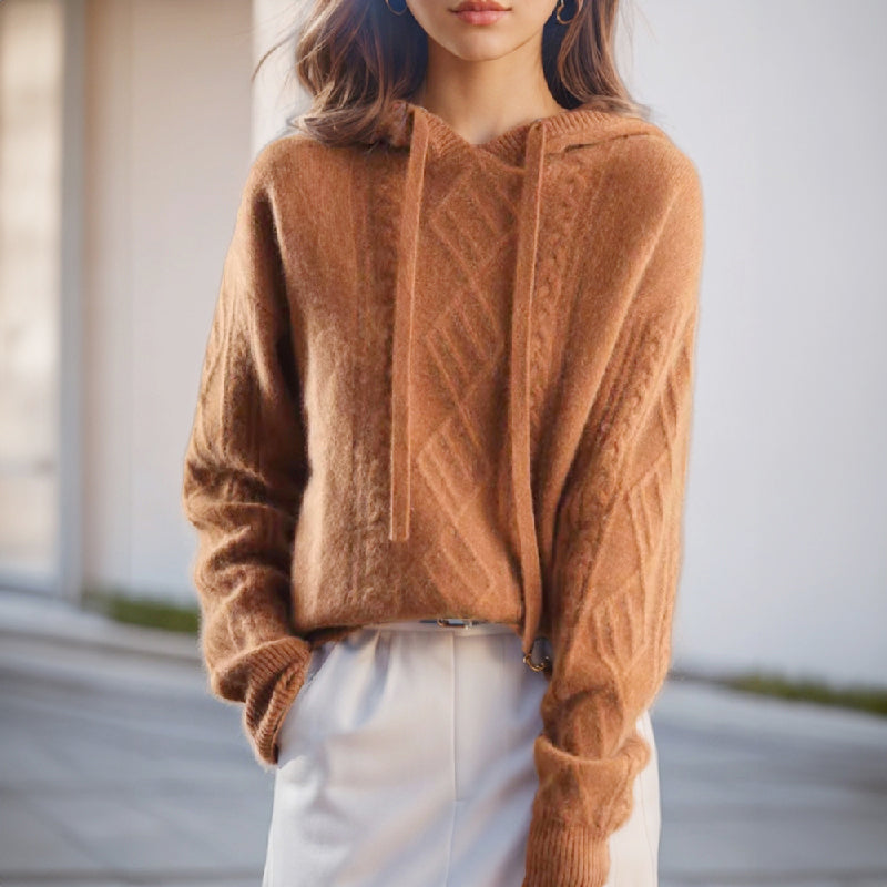 Lauren - Women's Long Sleeve Cable Knit Hoodie