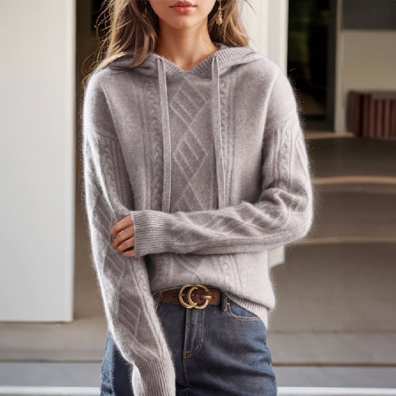 Lauren - Women's Long Sleeve Cable Knit Hoodie