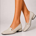 Lavinia - Women's Leather Crocodile Embossed Low Heel Loafers