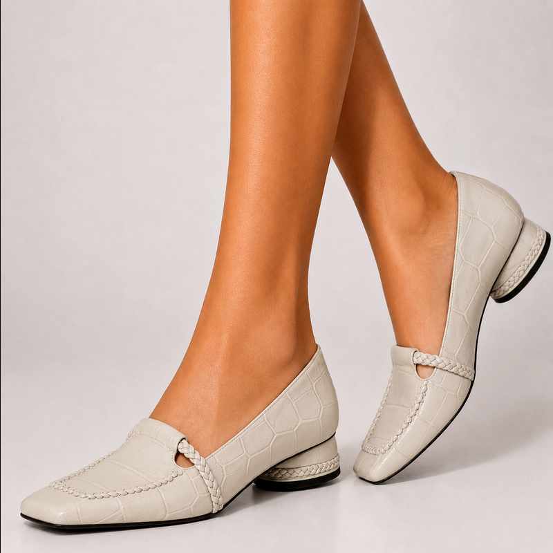 Lavinia - Women's Leather Crocodile Embossed Low Heel Loafers