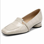 Lavinia - Women's Leather Crocodile Embossed Low Heel Loafers