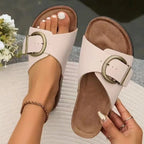 Lena - Women's Bohemian Wide-Strap Buckle Slides